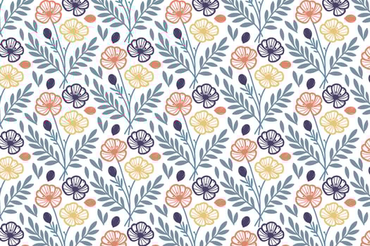 cotton flower line art pattern, fabric textile print motif, modern floral pillow cover sketch, trendy wrapping design inspiration, outline artwork texture vector