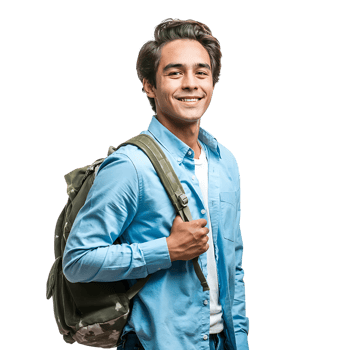 Smiling student with backpack isolated on transparent background png