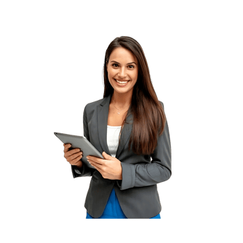 Smiling businesswoman holding tablet isolated on transparent background png