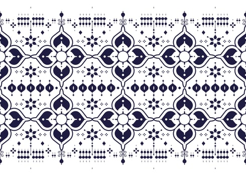 floral, ethnic fabric seamless pattern, blue and white style, design for cloth vector