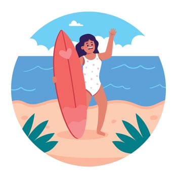 A woman in a swimsuit holding a surfboard vector