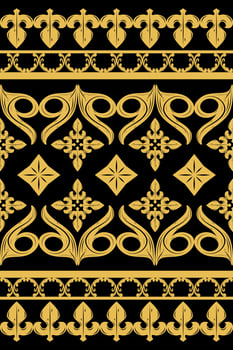Magnificent Geometric Scroll Ornament Arab Style with Gold on Black Background. Delicate Luxury Pattern for Invitation Card Prints Fabric Textiles Ceramic Mosaic Tiles Embroidery Headscarf Lace Carpet vector