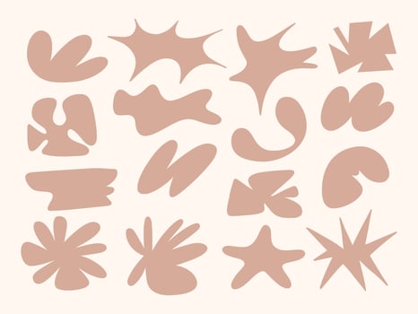 Modern Abstract Blob Shape Collection. A set of 16 abstract blobs featuring freeform silhouettes soft curves spikes and artistic cutouts in modern minimalist style. Perfect for creative visual assets vector