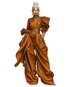 Elegant Fashion Model in Striking Orange Jumpsuit and Accessories png