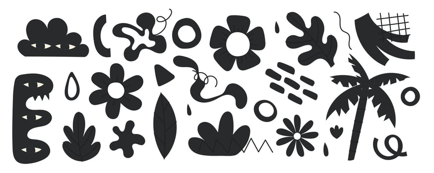 Set of abstract doodle silhouettes, flowers, plants, shapes vector