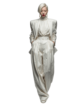 Elegant Model in Chic White Suit with High Fashion Styling png