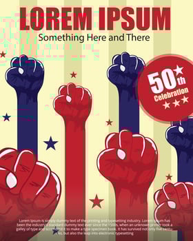 Freedom fight or protest banner poster illustration with hand risen fists. Dummy promotional text. vector