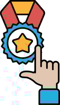 A hand pointing to a gold star with a red ribbon vector