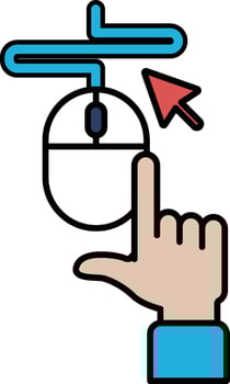 A mouse is pointing to a button with a red arrow vector