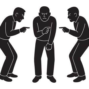 Blame game illustration showcasing accusation and responsibility with pointing fingers and conflict scene silhouette vector