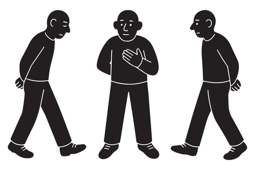 Silhouette of a man with hands clasped behind his back, walking slowly in thought vector