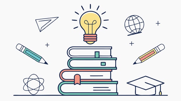 Education concept with books lightbulb and graduation cap for learning and knowledge illustration vector