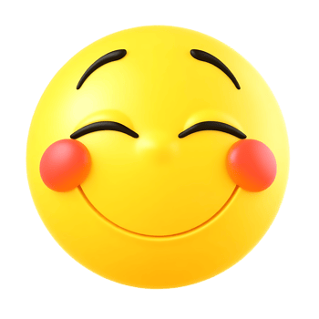 A blushing yellow emoji with closed eyes expresses shyness and smiling with a transparent backdrop png