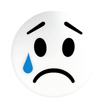 A simple, white emoji face expresses sadness with downturned mouth and single blue tear falling. png