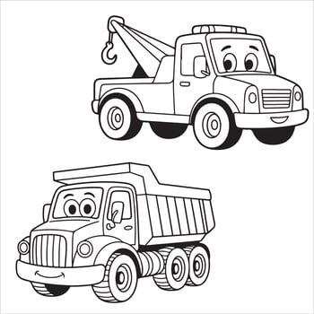 Dump Truck and Tow Truck Coloring Page for Kids vector