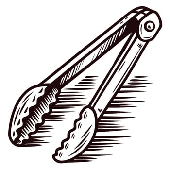 Vintage of cooking tong utensil with detailed line art design vector