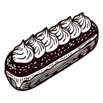Detailed of a sweet chocolate eclair with cream topping vector