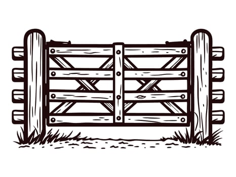 Rustic wooden gate with crossbar design in countryside setting vector
