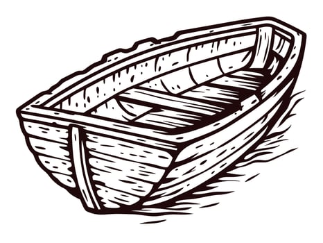 Wooden rowboat with detailed craftsmanship on a calm sea vector