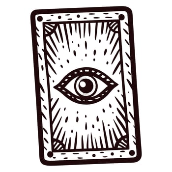 Mystical eye symbol on tarot card with intricate patterns in black and white design vector