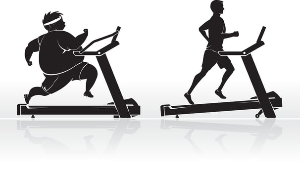 Lose Weight, Men Exercise on Treadmill vector