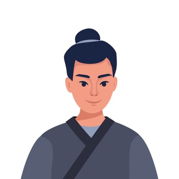Japanese samurai, warrior in traditional kimono with katana sword, symbol of Japan. Portrait of Japanese samurai. illustration. vector