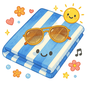 A beach towel with sunglasses and sunflower png