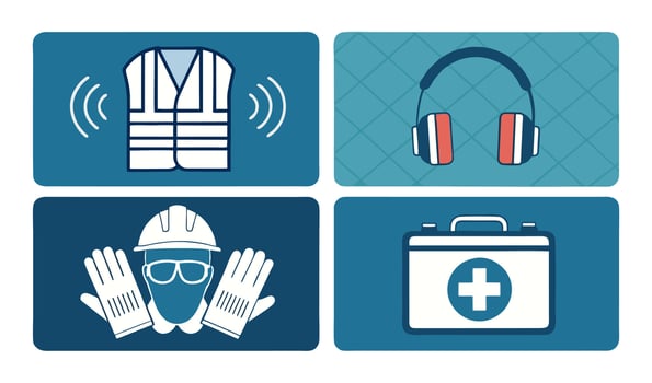 Essential personal protective equipment promoting occupational safety and health in industrial environments vector