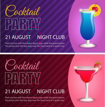 Cocktail party. Set of horizontal flyers, party invitations. illustration. vector