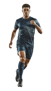 Soccer player in blue uniform running png