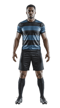 A soccer player in a blue and black striped shirt png