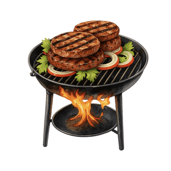 Bbq grill with meat and vegetables png