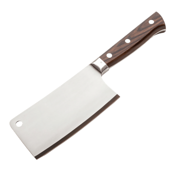 Large meat cleaver knife with wooden handle isolated on transparent background png