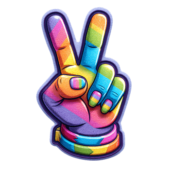 Colorful Peace Hand Symbol with Vivid Patterns and Textures png