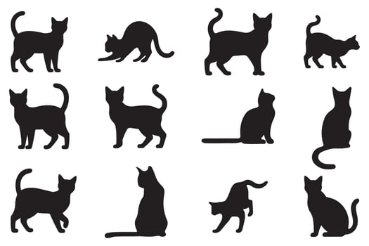 Simple Black Cat Silhouettes in Various Poses vector