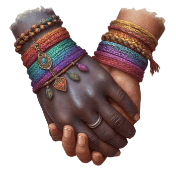 Hands with Colorful Bracelets Representing Friendship and Unity png