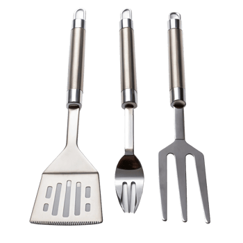 Barbecue tool set with spatula, fork, and meat turner on transparent background png