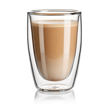 Double walled borosilicate glass containing latte on transparent background png