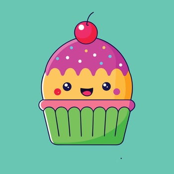 Cute Kawaii Cupcake with Cherry on Top vector