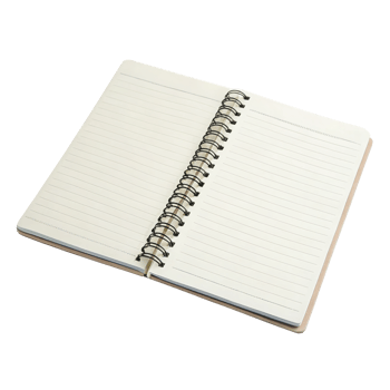Open spiral bound notebook showing blank pages on transparent background png
