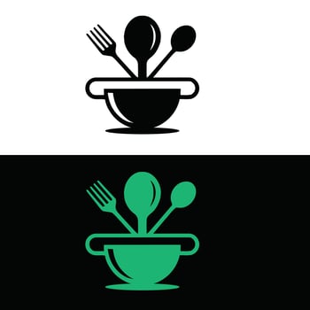 A logo for a restaurant with a bowl and fork vector