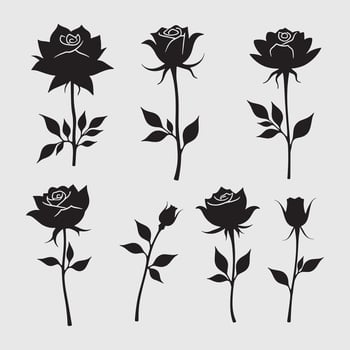 Set of decorative rose with flower set vector