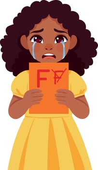 Sad girl crying holding failed exam paper emotional school child illustration vector