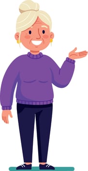 Elderly woman character with white hair and purple sweater illustration vector