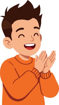 Happy boy clapping hands in orange sweater smiling joyfully illustration vector