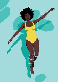 Woman Relaxing Floating in Swimming Pool with Yellow Swimsuit and Turquoise Water Illustration vector