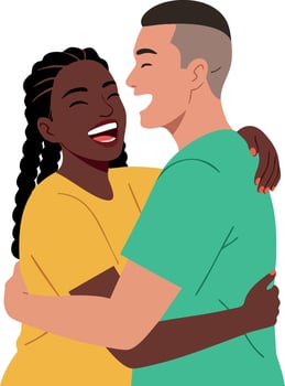 Happy couple hugging with smiling faces in colorful clothes illustration vector