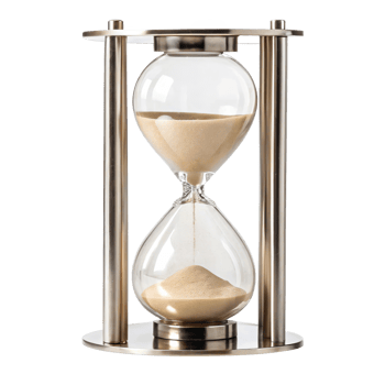 Hourglass measuring time with falling sand on transparent background png