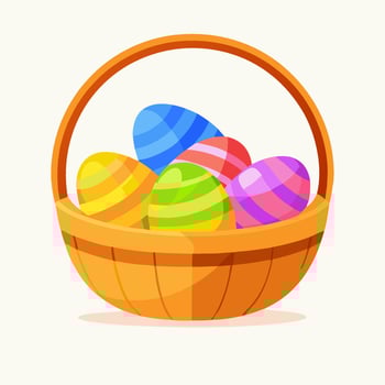 Colorful Easter Eggs in Wooden Basket, Spring Holiday vector