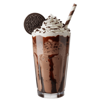 Chocolate Milkshake Topped with Whipped Cream and Cookie in Tall Glass on Transparent Background png